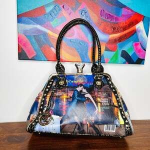 Rosacci Moda Milano Vintage-Style Frame Bag, Italian Magazine Motif